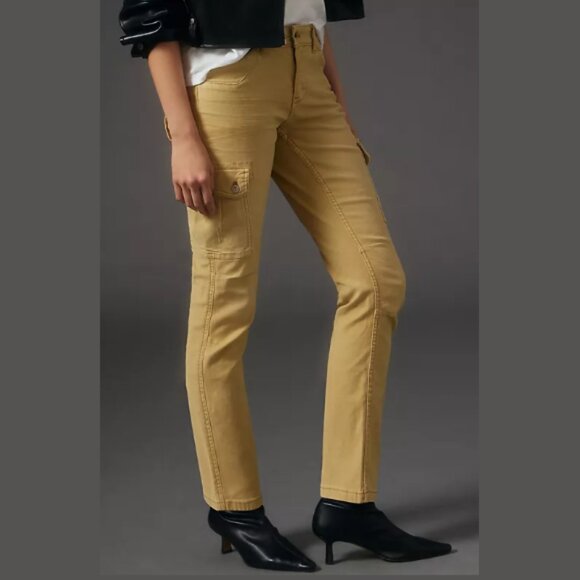 ANTHROPOLOGIE Pilcro Low-Rise Slim Cargo Pants 28" Utility Tan Yellow Women's 27 - Picture 1 of 16